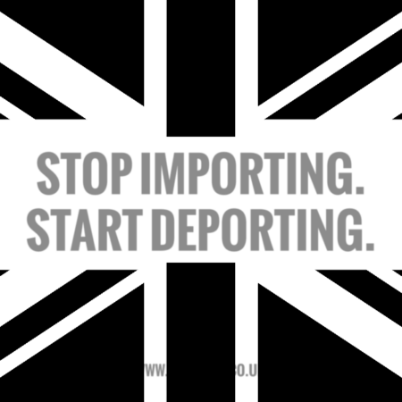 'Stop Importing. Start Deporting.' black and white stickers: 48 for £15
